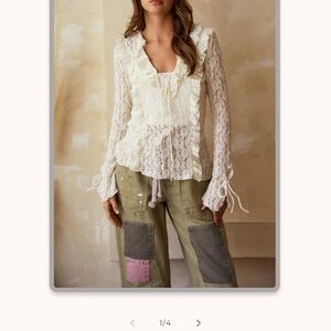 LovLov Elegant Lace Ruffle Top - Cream